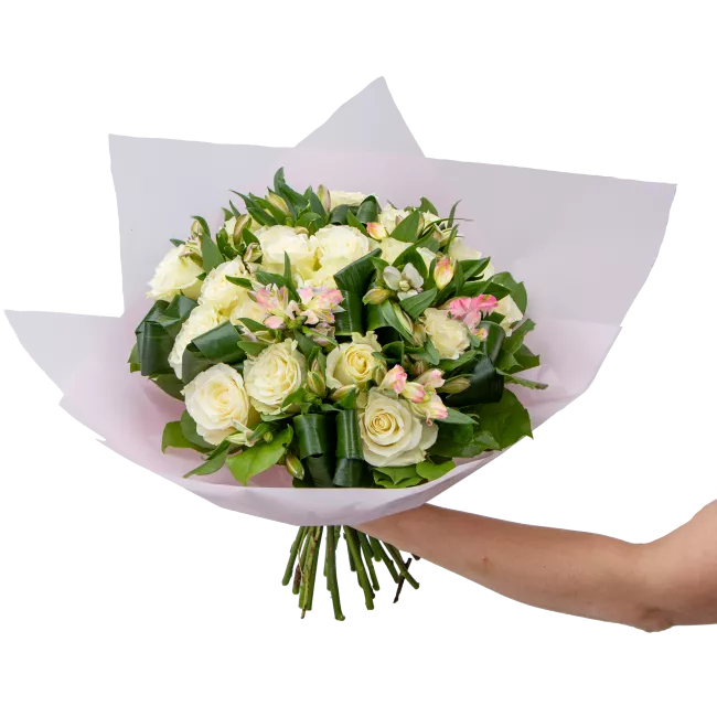 Kytice růží s alstromérií